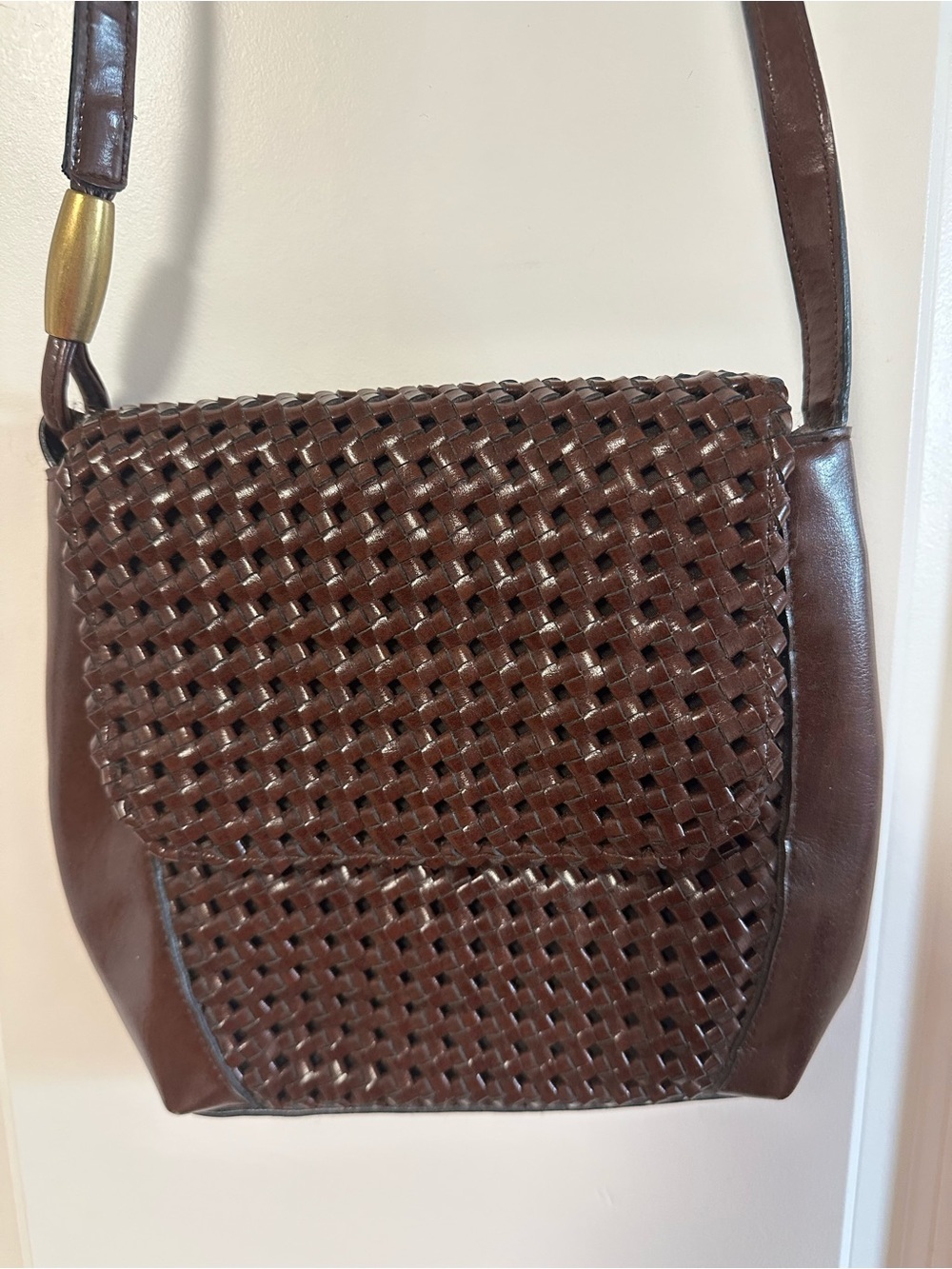 Liz Claiborne Vintage Brown Woven Faux Leather Shoulder Bag